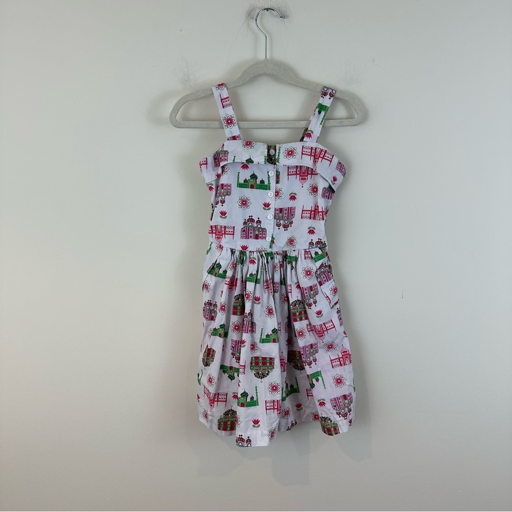 pumpkin patch White Dress with Pink & Green Architectural Motif Size 6 Girl's